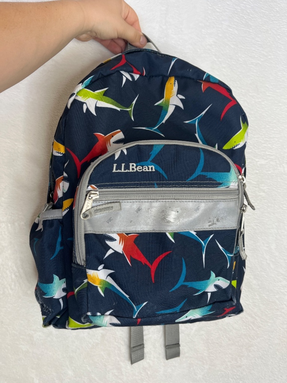 LL Bean Small Blue Shark Backpack Back to School Kids Mini 15” Travel Reflective